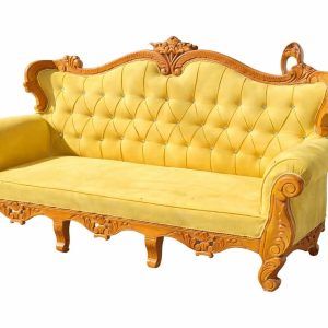 Velvet 4-Seater Sofa Set With Wooden Arm Accents